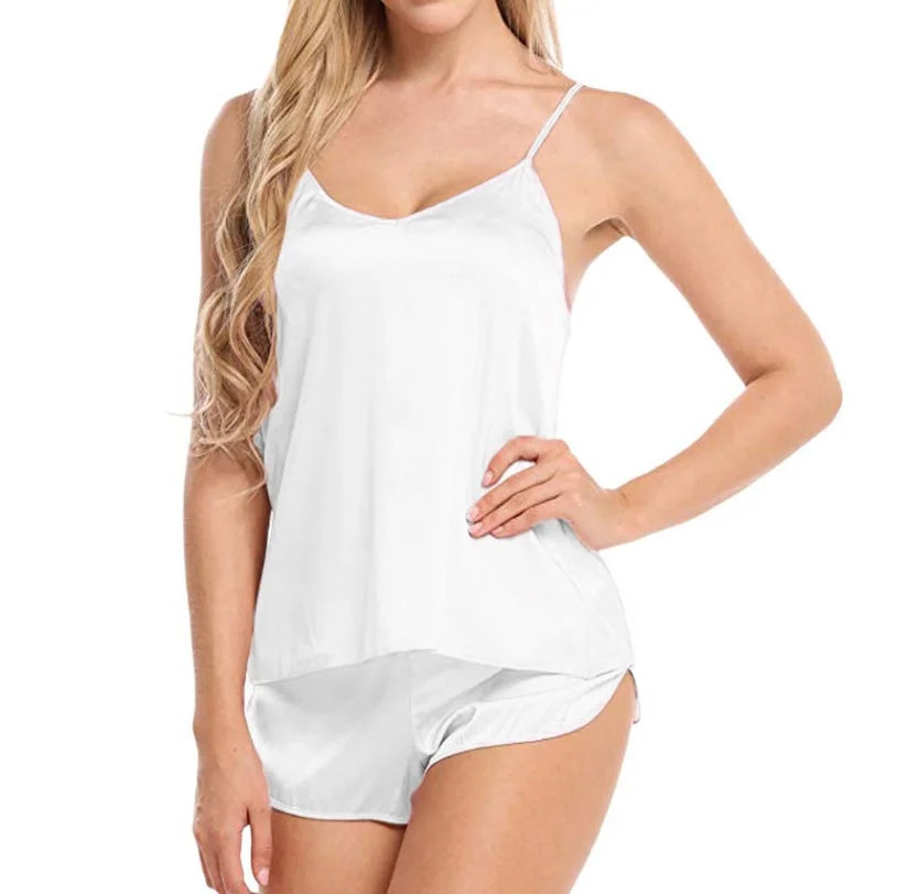 Women's Satin Pajama Set – Cami Top & Shorts Sleepwear