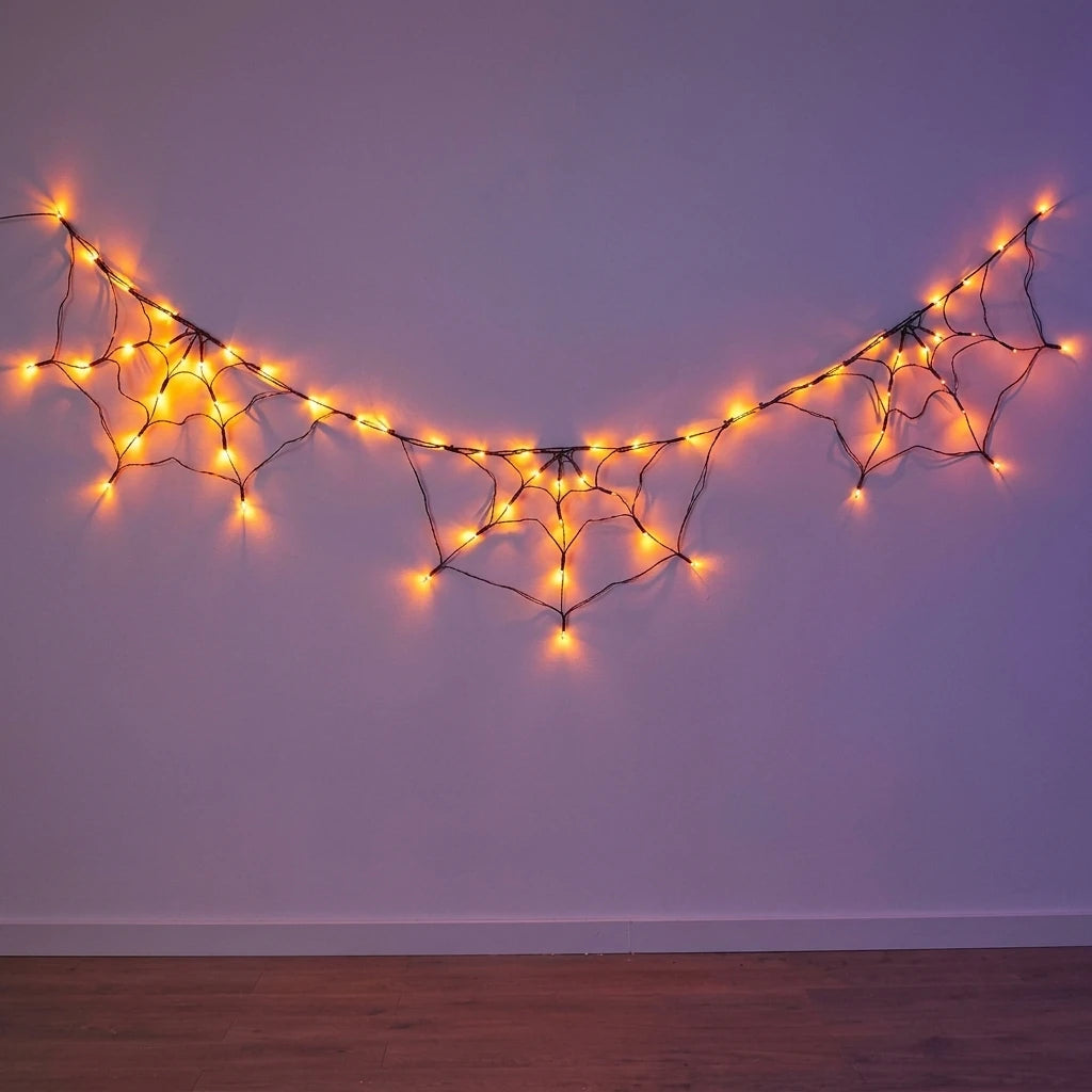 Halloween LED String Light Spider Web Ghost Festival Atmosphere Light for Haunted House Party Decoration Colorful Lighting