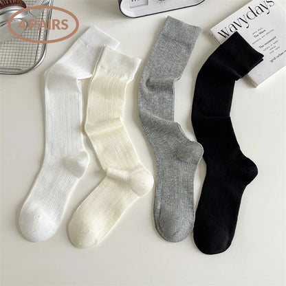 Women Mid-Calf Socks – Cotton Long Socks in Black, White & Gray