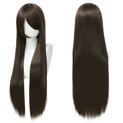 80cm Long Synthetic White Purple Cosplay Wigs Green Hair Straight Silver Wig Pink Hairpiece Lolita Wig with Bangs