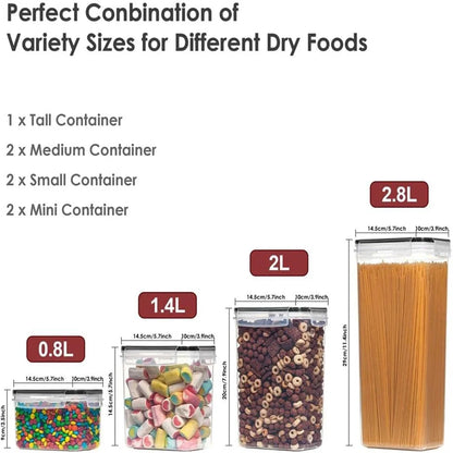 Food Storage Containers 7-Piece Airtight Plastic Kitchen Set