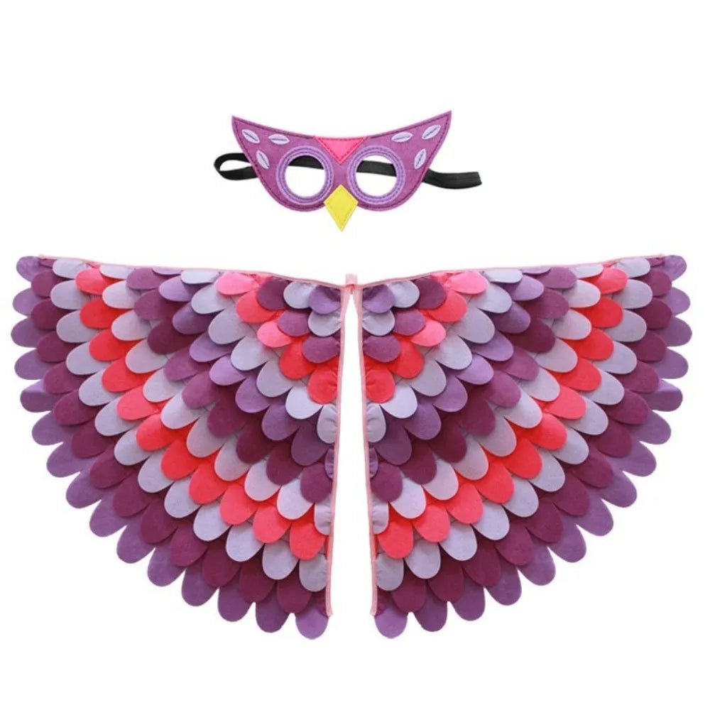 Cute Felt Cloth Halloween Cloak with Mask Bird Wings Owl Halloween Children Costume Robe Cosplay Cape Mask Set Costume Ball