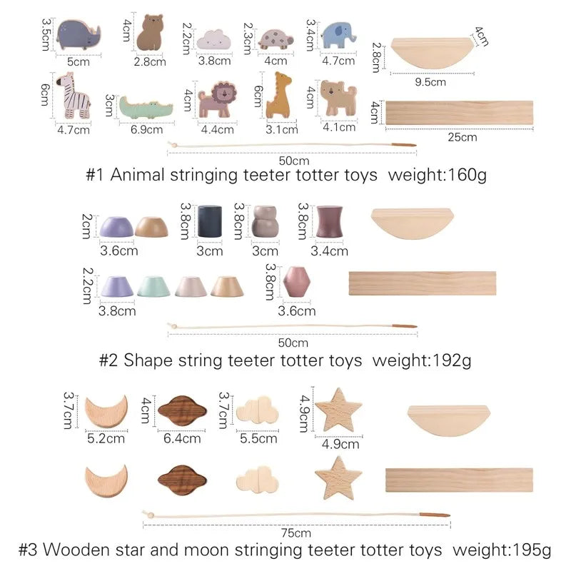 Wooden Montessori Threading Toy with Animal Beads & Balance Board