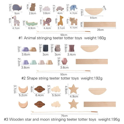 Wooden Montessori Threading Toy with Animal Beads & Balance Board