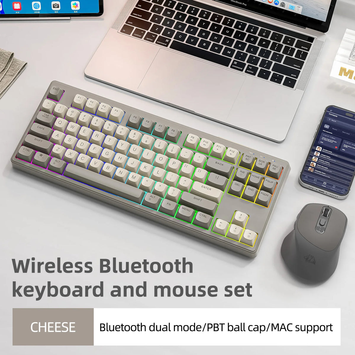 Wireless Gaming Keyboard 87 Key Bluetooth RGB Keyboard with Mouse