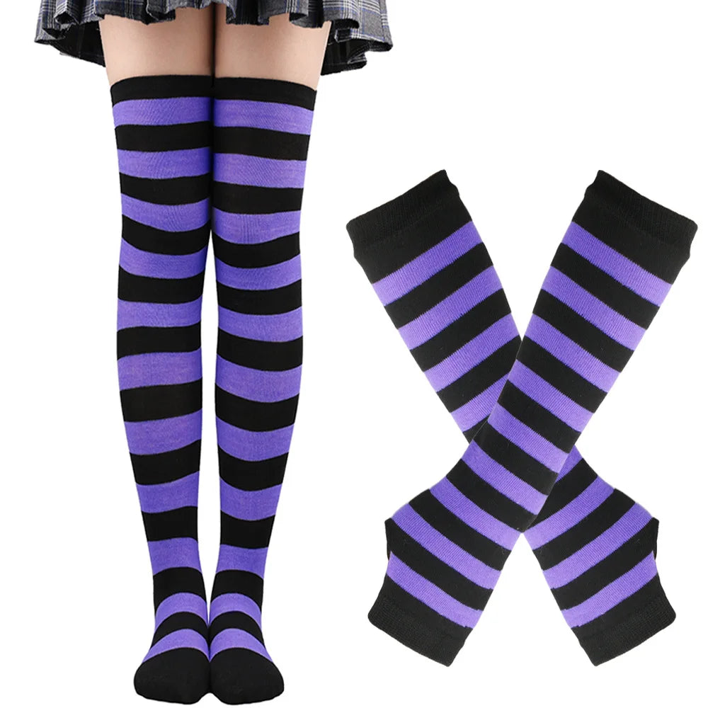 Over Knee Socks – Women’s Striped Thigh High Cotton Blend Socks