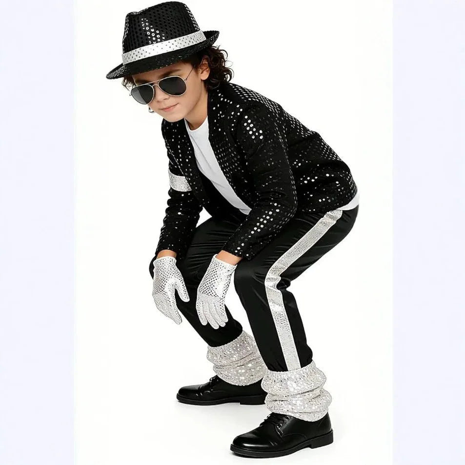 Boys Michael Pop Star Jackson Halloween Cosplay Costume Carnival Stage Performance Clothes Hip Hop Dance Outfit