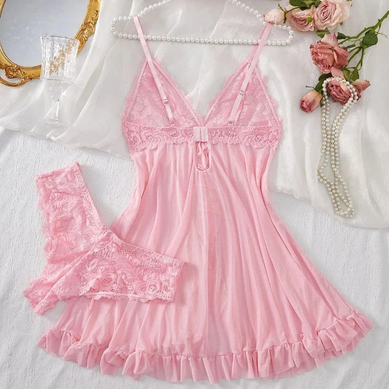 Women’s Lace Sleepwear Set – Soft V-Neck Nightwear