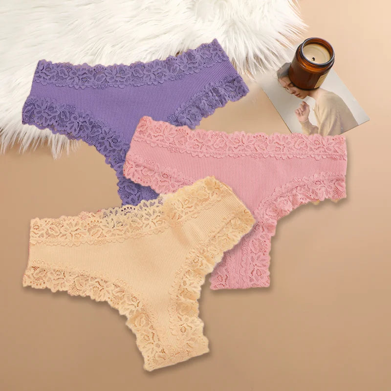 Cotton Panties for Women – Floral Lace Briefs 3-Pack