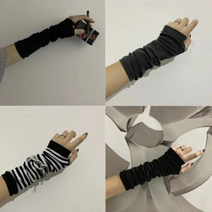 Outdoor Punk Long Fingerless Gloves Cuff For Women Men Outdoor Hip-hop Glove Elbow Mittens Cool Stretch Winter Arm Warmer Mitten