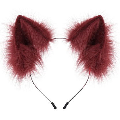Handmade Faux Fur Animal Ears Headband Furry Cat Fox Ear Hairhoop Headwear Costume Accessory for Cosplay Masquerade