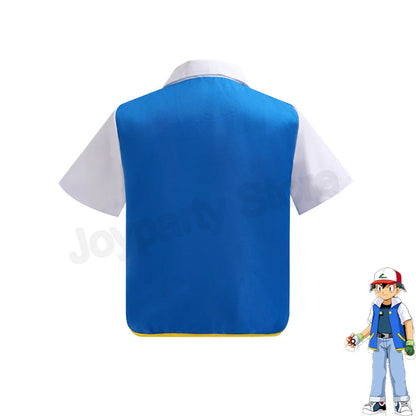 Adult Ash Ketchum Costume for Halloween Men Anime Trainer Cosplay Women Disfraz Party Blue Jacket Cap and Gloves Full Sets