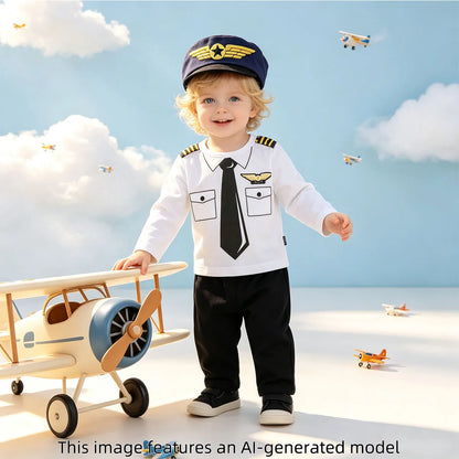 Boys Pilot Costumes Baby Firefighter Clothing Infant Police Cosplay Party Outfits Set Long Pants with Hat Halloween Costume