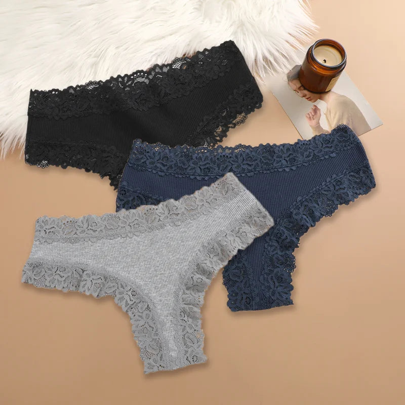 Cotton Panties for Women – Floral Lace Briefs 3-Pack