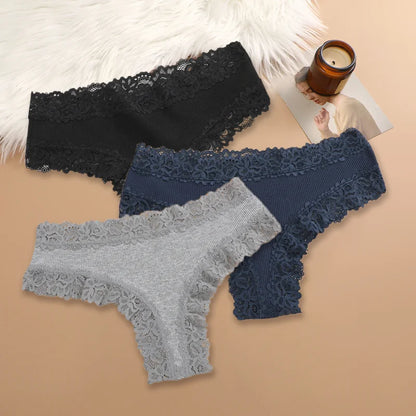 Cotton Panties for Women – Floral Lace Briefs 3-Pack