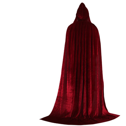 Adult Kids Halloween Pleuche Velvet Cloak Cape Hooded Medieval Costume Witch Wicca Vampire Halloween Cosplay Costume Cape