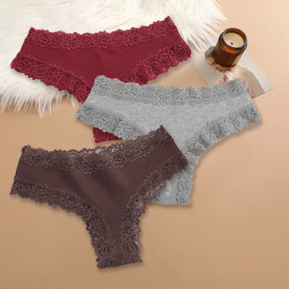 Cotton Panties for Women – Floral Lace Briefs 3-Pack
