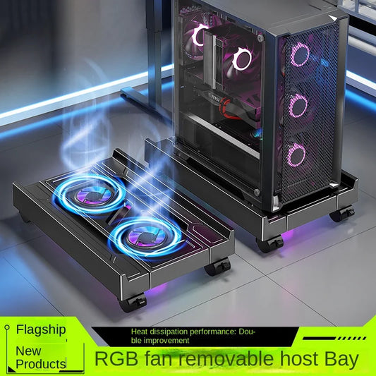 Adjustable CPU Holder Stand with Cooling Fan Mobile PC Tower Stand