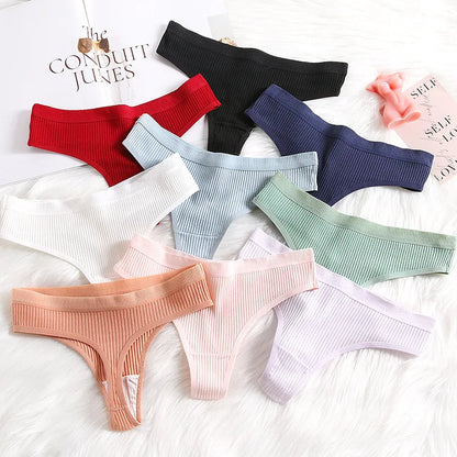 Women’s Cotton Thongs – 4-Piece Striped Underwear Set