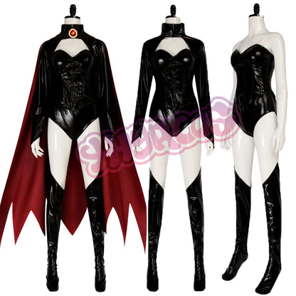 7PCS Sexy Madelyne Pryor Cosplay Costume Jumpsuit Cloak XX Men Villain Uniform Outfit Halloween Carnival Leather Battle
