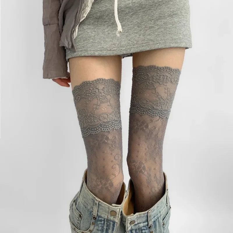 Thigh High Stockings – Red Edge Lace Fashion Hosiery