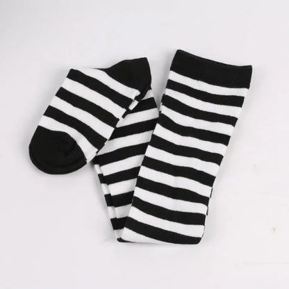 Women’s Striped Thigh High Socks – Black White Pink
