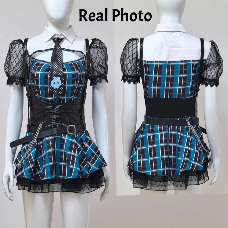 Frankie Stein Cosplay Costume Women Gothic School Uniform Anime Role Play Outfit Halloween Party Comic Con Carnival Dress