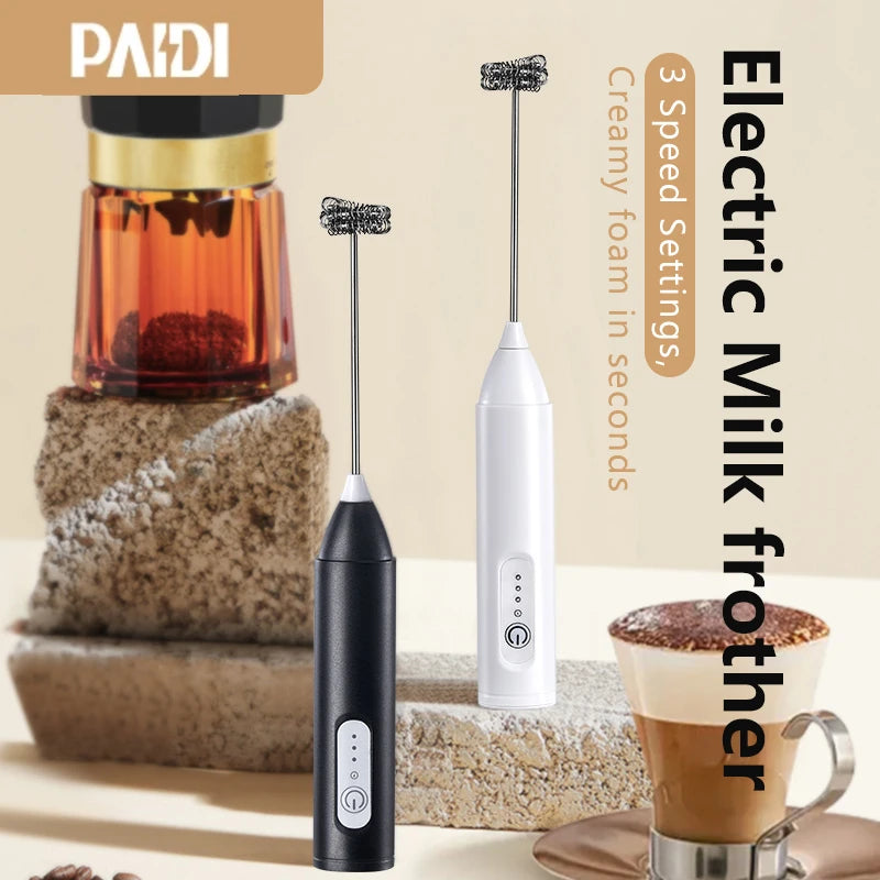 Mini Milk Frother – USB Rechargeable 3-Speed Coffee Whisk