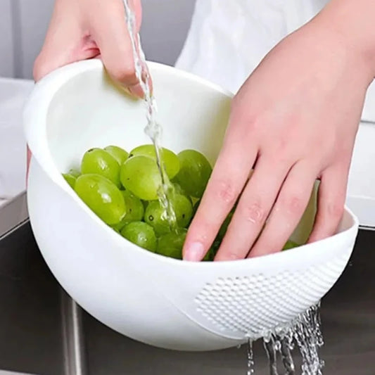Silicone Colander Rice Washing Bowl with Handle