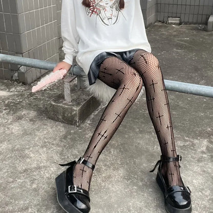 Gothic Spider Web Tights – Retro Mesh Hosiery
