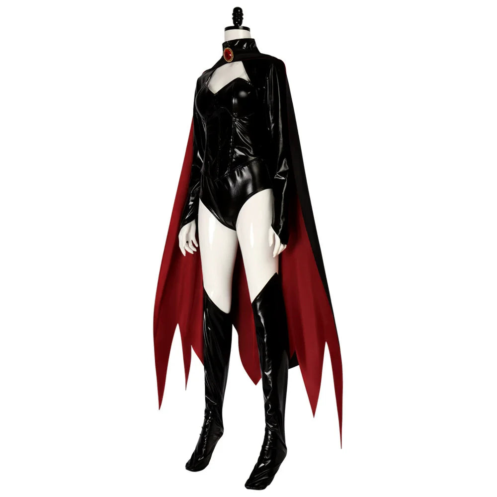 7PCS Sexy Madelyne Pryor Cosplay Costume Jumpsuit Cloak XX Men Villain Uniform Outfit Halloween Carnival Leather Battle