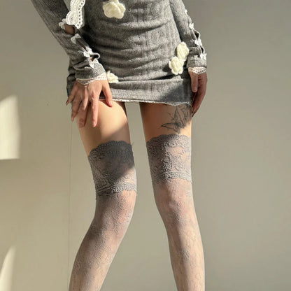 Fishnet Knee High Socks for Women – Floral Mesh Stockings
