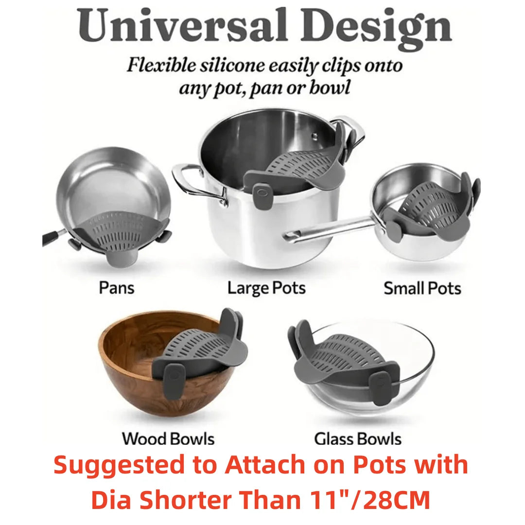 Clip On Pot Strainer Adjustable Stainless Steel Kitchen Tool