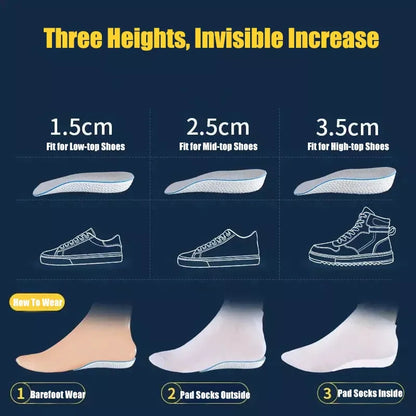 Height Increasing Insoles Memory Foam Arch Support Heel Lift 1.5–3.5cm