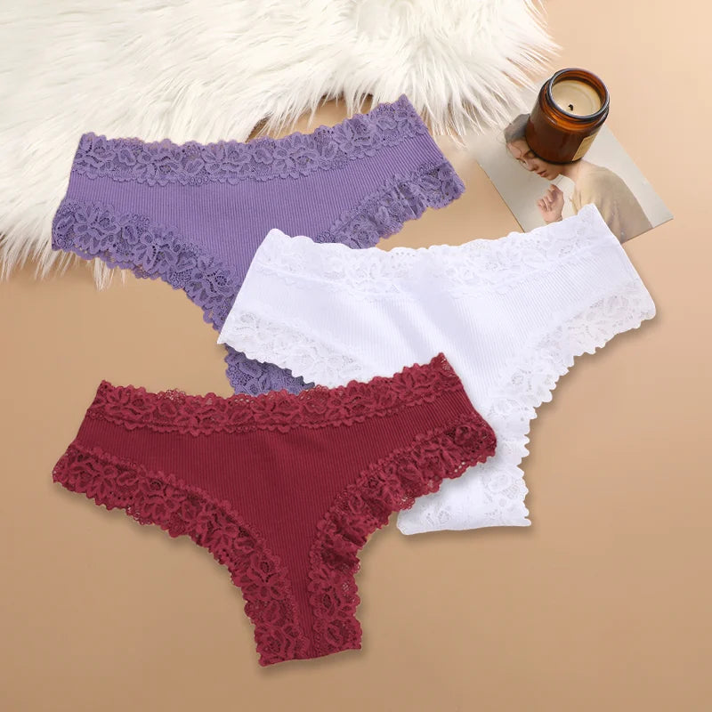Cotton Panties for Women – Floral Lace Briefs 3-Pack