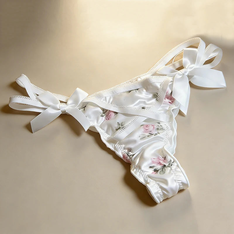 Women’s Satin Underwear – Floral Print Low Rise Panties