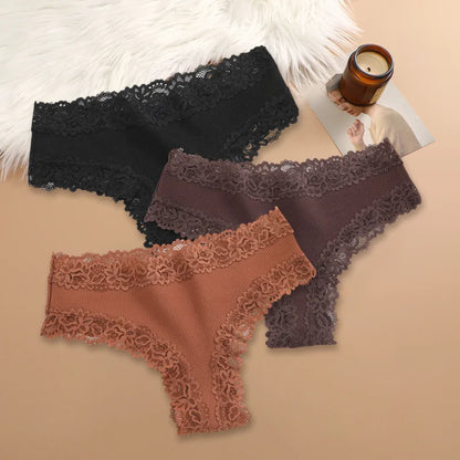 Cotton Panties for Women – Floral Lace Briefs 3-Pack