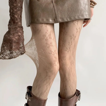 Floral Fishnet Tights for Women – Brown Patterned Pantyhose