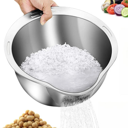 Rice Washer Bowl Stainless Steel Strainer with Side Drainers