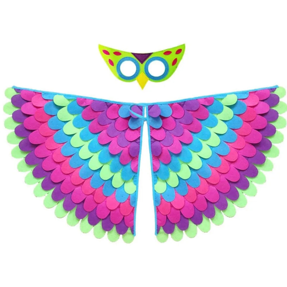 Cute Felt Cloth Halloween Cloak with Mask Bird Wings Owl Halloween Children Costume Robe Cosplay Cape Mask Set Costume Ball