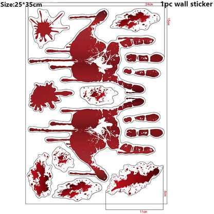 Halloween Wall Doors Windows Stickers Blood Handprint Footprint Skull Pattern Halloween Party Scene Decor Supplies Horror Props