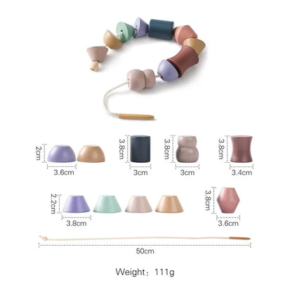 Wooden Montessori Threading Toy with Animal Beads & Balance Board