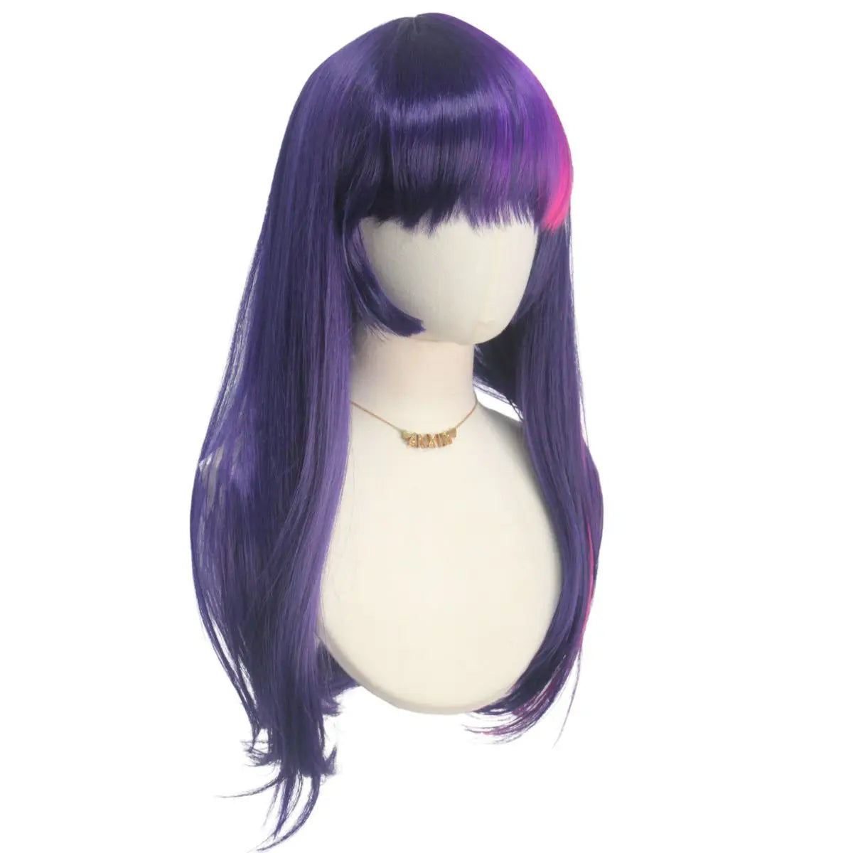 Pink Purple Neat Bangs Long Straight Hair Synthetic Wig Chemical Fiber Twilight Sparkle Role Playing Animated Pony Figure
