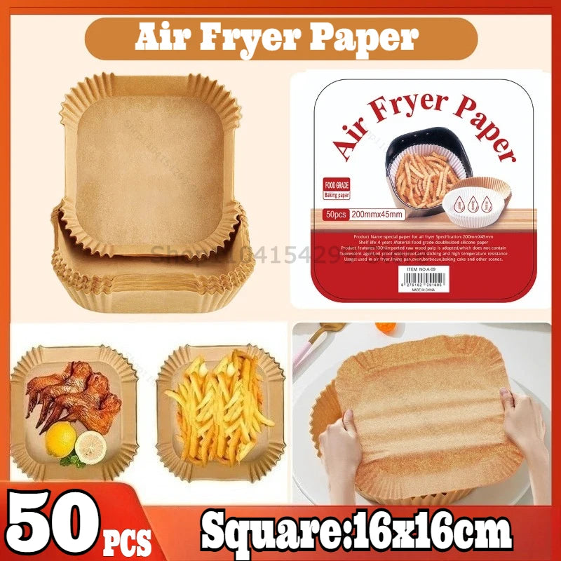 Air Fryer Paper Liners – 50 Pack Square Baking Parchment
