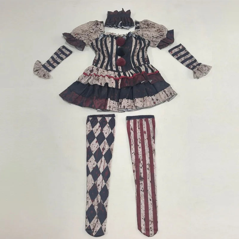 Women Clown Cosplay Costume Circus Jester Dress Halloween Party Performance Outfit Role Play Carnival Stage Suit