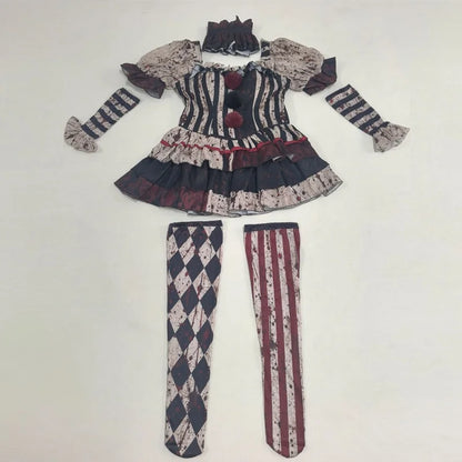 Women Clown Cosplay Costume Circus Jester Dress Halloween Party Performance Outfit Role Play Carnival Stage Suit