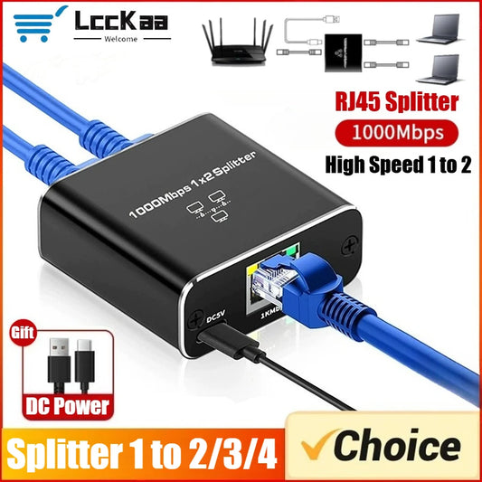RJ45 Ethernet Splitter 1 to 2 Gigabit Network Adapter 1000Mbps