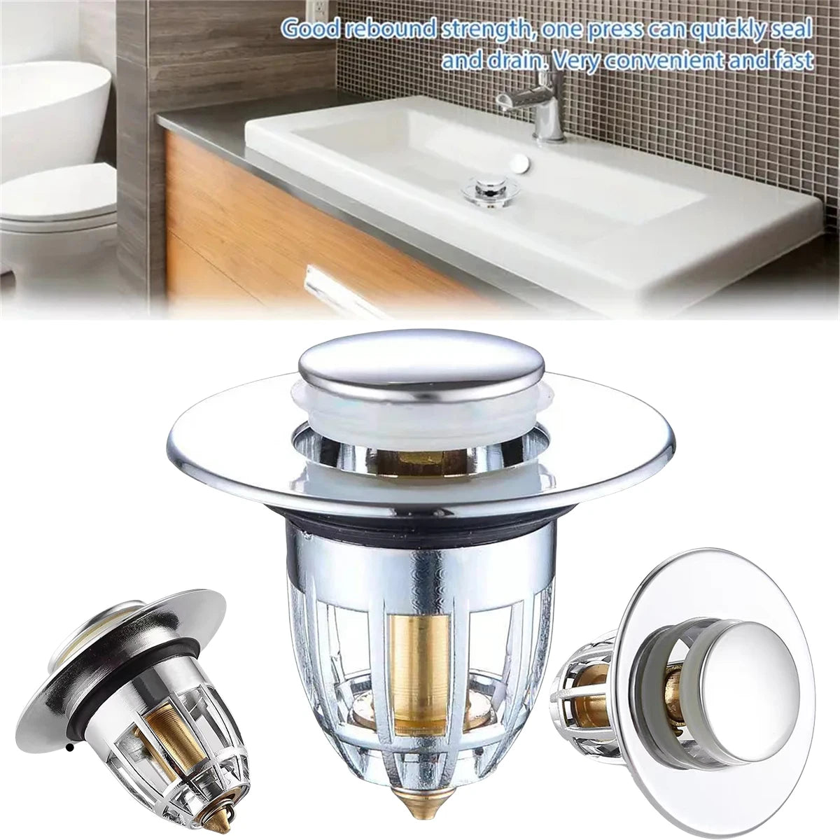 Bathroom Sink Drain Stopper with Hair Catcher & Filter
