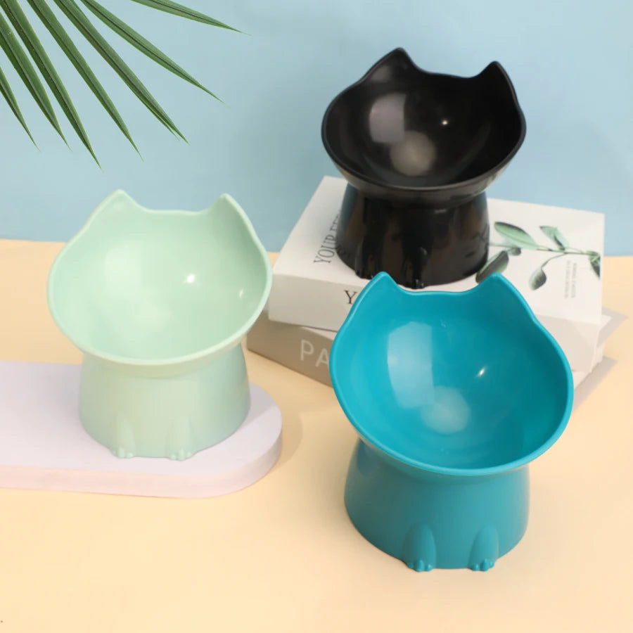 Elevated Cat Bowl Raised Plastic Feeding Dish with Tilted Edge