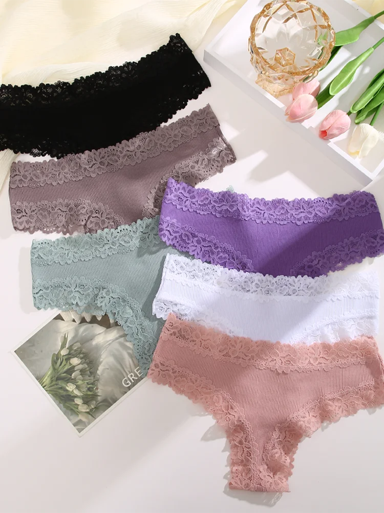 Cotton Panties for Women – Floral Lace Briefs 3-Pack